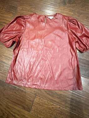 Ultra Pink Faux Leather Puff Sleeve Top Size L